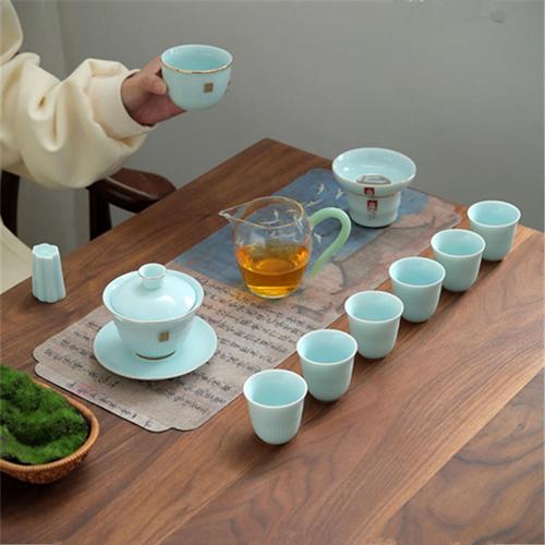 影青功夫茶具套装家用茶壶茶杯简约客厅办公室茶具礼盒装批发印刷